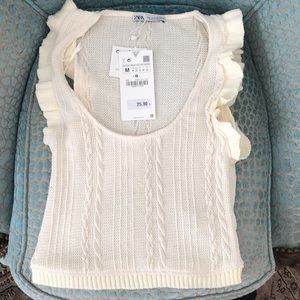 ZARA Ruffled Cable Knit Top Ecru NWT SIZE M
